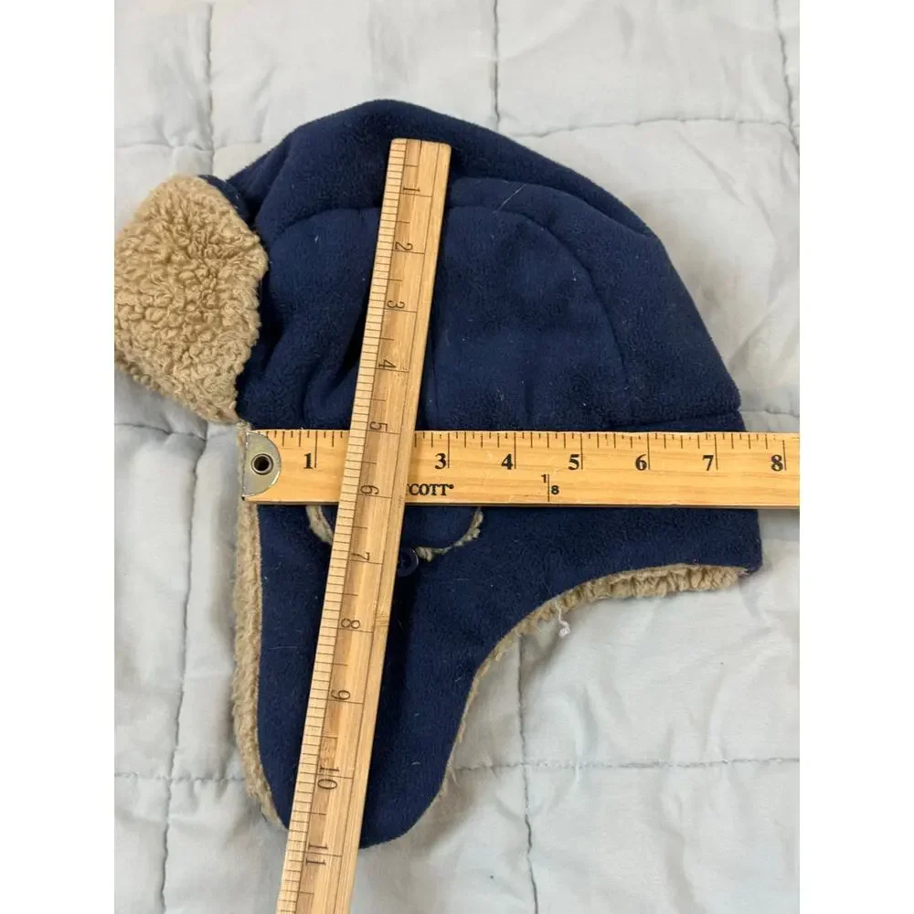 Gap Kids Navy Blue Tan Trapper Hat Fleece Sherpa Plush LIning Ear Flaps Hat